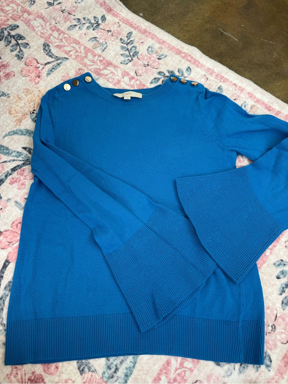 LOFT Bright Blue Bell-Sleeve Crewneck Sweater